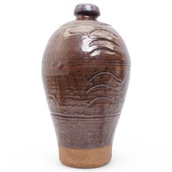 Geoffrey Whiting (1919-1988) for Avoncroft Pottery; large studio pottery stoneware vase, in deep brown glaze, impressed seal and Avoncroft marks to base, H43cm 