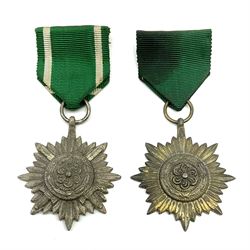 WW2 German Eastern Peoples Bravery and Merit Star 2nd Class 'silver' with swords; and another 2nd Class bronze; both with ribons (2)