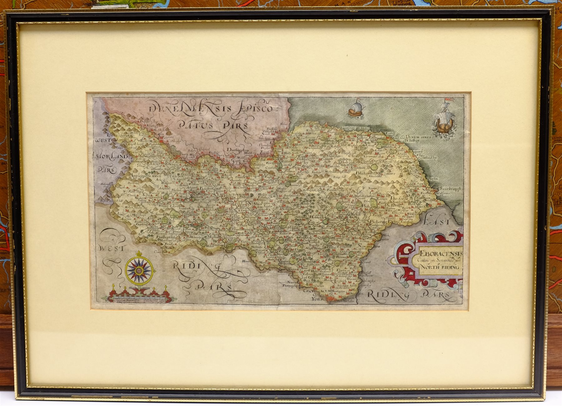 Christopher Saxton (British c.1540-c.1610): North Yorkshire - 'Eboracensis Comitatus pars Septentrionalis Vulgo North Riding', 17th century map engraved by William Hole with later hand-colouring 20cm x 34cm