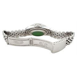 Rolex Oyster Perpetual Datejust gentleman's stainless steel automatic wristwatch, circa 1990, Ref. 16220, serial No. E271806, cream dial with Roman numeral hour markers, on Jubilee stainless steel bracelet with fold-over clasp, boxed with papers