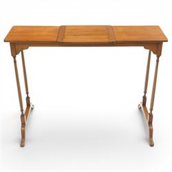 Edwardian mahogany reading stand, rectangular adjustable book rest with hinged ledge, flan...