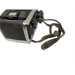 Zenza Bronica S2A medium format camera body, with Nikkor-P '1:2.8 f-75mm' lens, Zenza Bronica Zenzanon MC '1:3.5 f-150mm lens, Zenza Bronica Tele-Converter-E 2x, and two additional film cases. in a Billingham camera bag