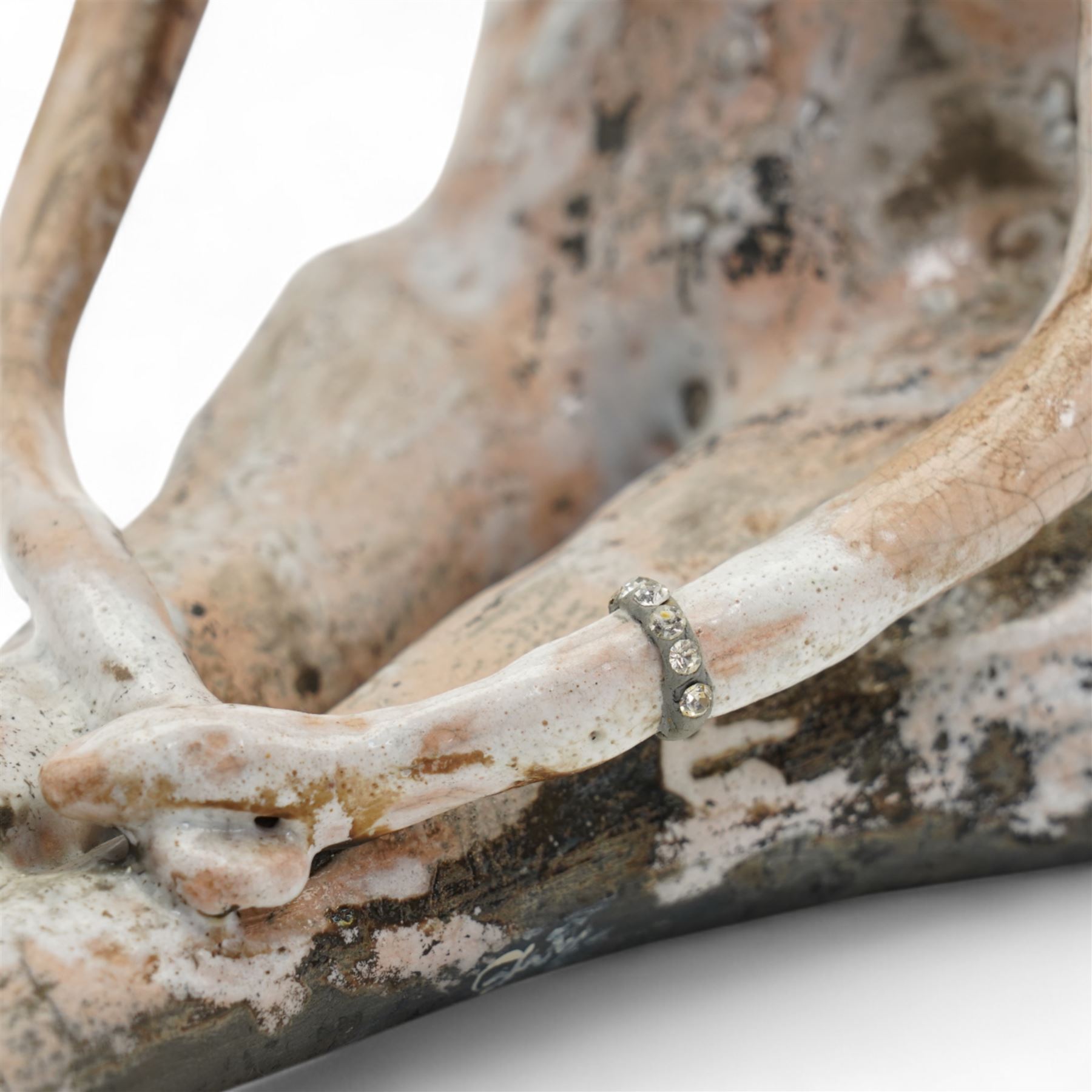 Galea Belinscaia (Yorkshire Contemporary): 'The Bracelet', raku figural sculpture, signed to base, W35cm H24cm