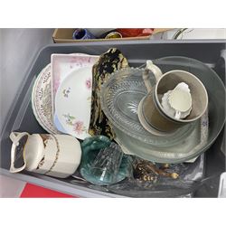 Royal Crown Derby duck, together with Emma Bridgewater mug, Coalport wall plaque and other ceramics and glassware etc, in three boxes 