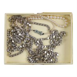 Pair of 9ct gold screw back earrings, quartz bead necklace and costume jewellery