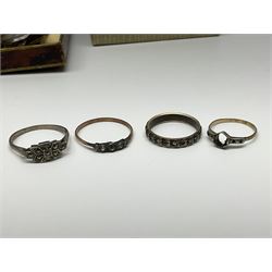 Victorian and later 9ct gold jewellery including glazed photo pendant, three gold cased wristwatches, signet ring and a cameo brooch, all hallmarked and silver jewellery including fobs, wristwatch, brooches and rings etc 