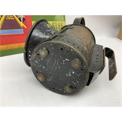 Black painted three colour railway lamp with revolving filters, H29cm; BR Acme Thunderer whistle; three railway peaked caps, two with BR Intercity 125 badge; small album of photographs of railway interest etc