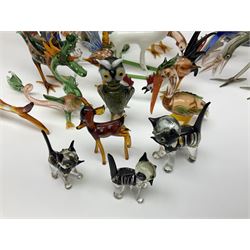 Large collection of hand-blown glass animals and figures, to include fish, birds, cats, dogs, monkeys etc