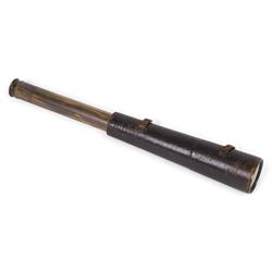 19th century two-draw brass and leather telescope, inscribed 'Captn Stephens J.N.' and 'West 92 & 93 Fleet Street London', total length 54cm