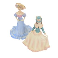 Eighteen Coalport Age of Elegance bisque figurines, including Brighton Promenade, Kensington Parade, Spring Pageant and Mandarin Crescent, mostly boxed