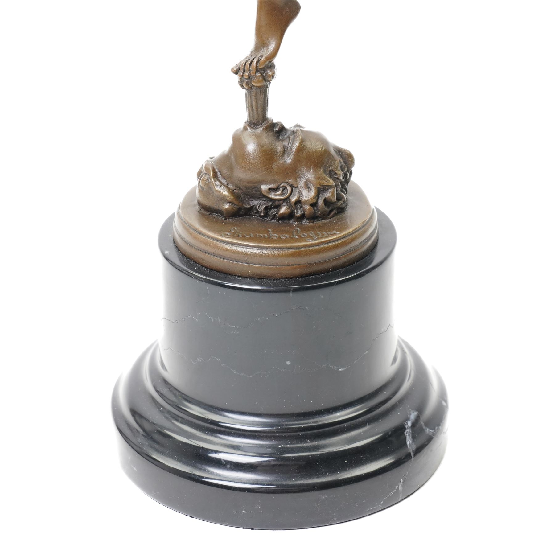 After Giambologna (Italian 1529-1608)- Bronze figure of Mercury holding the caduceus, with signature and foundry mark on marble base H43cm