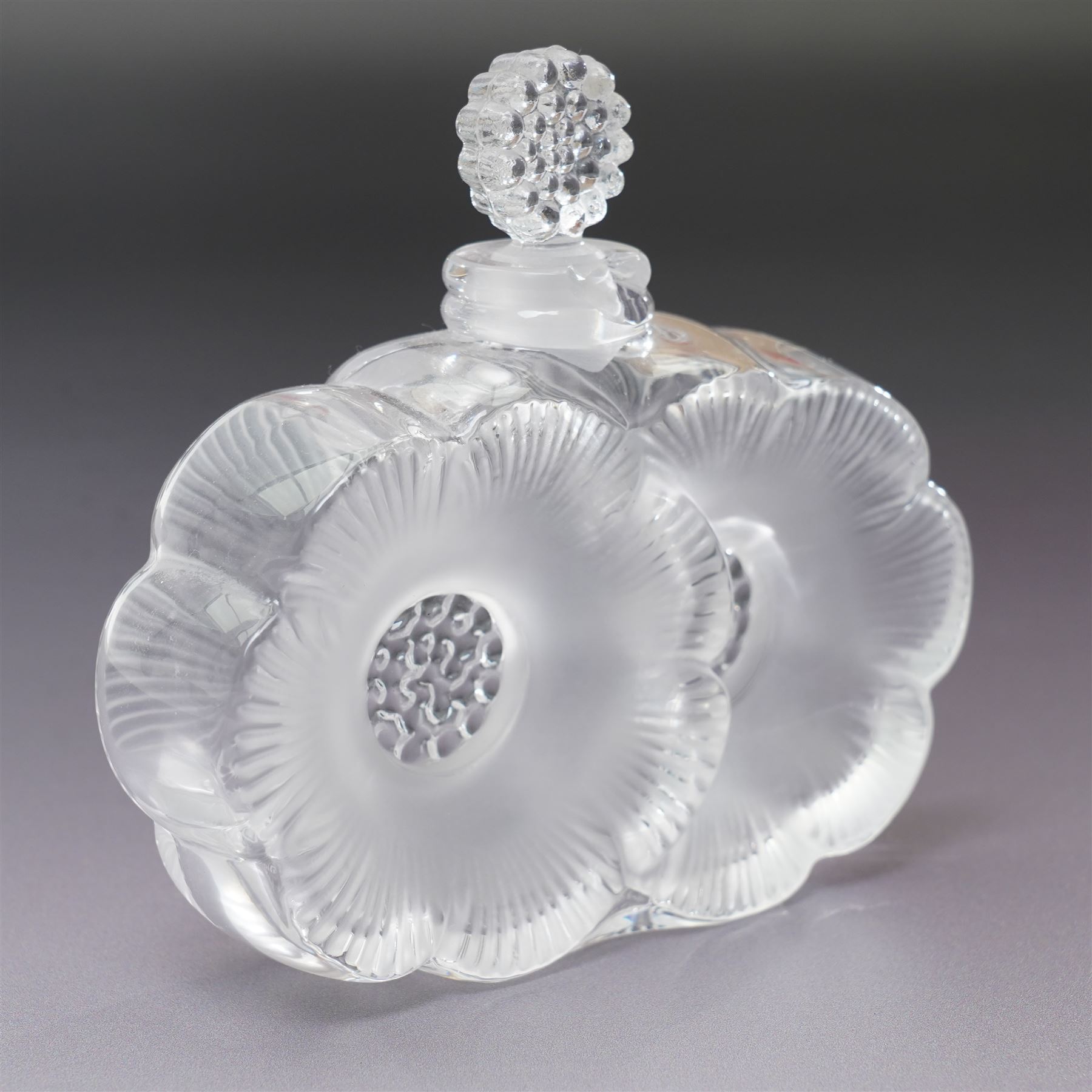 Lalique 'Deux Fleur' perfume bottle, signed to base, W9.5cm 