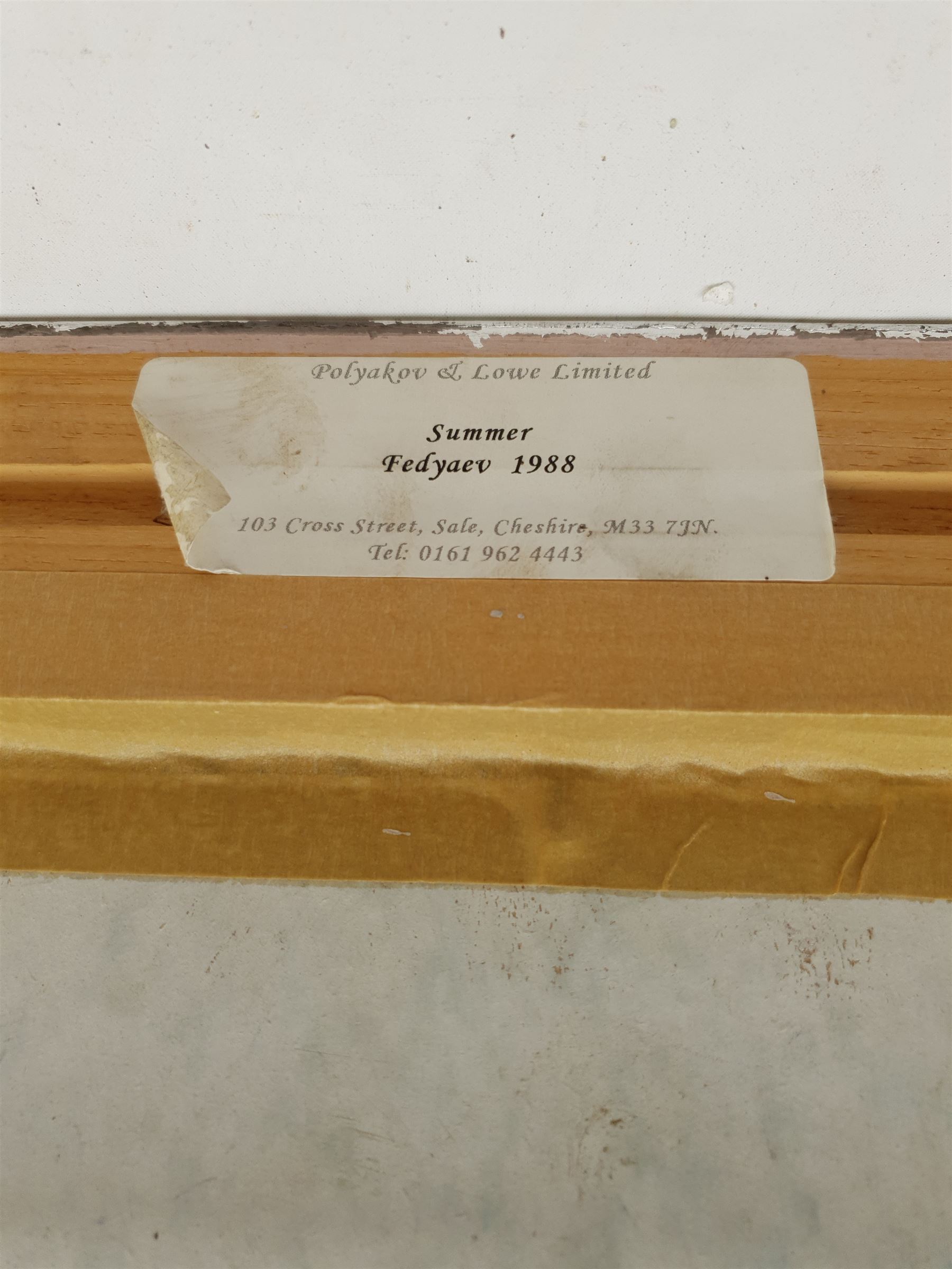 Vladimir Feklyaev (Russian 1947-): Still Life with Watermelon, oil on board signed in Cyrillic and dated 1988 verso 55cm x 55cm