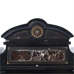 John Cundill Arundel of York eight-day marble-cased mantle clock, with black slate dial and gilt roman numerals, a shaped pediment and recessed marble pillars, H42cm