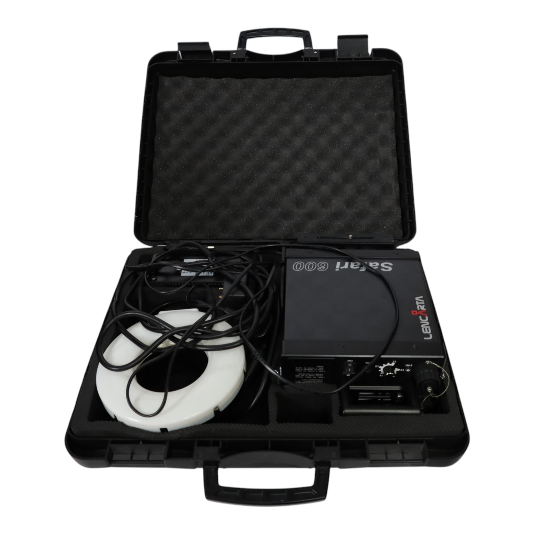 Photography lighting equipment, comprising Lastolite background, two Pixapro reflectors, Manfrotto tripod and Lencarta Safari 600 ring flash