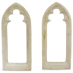 Pair of cast stone Gothic lancet shaped window frames 
