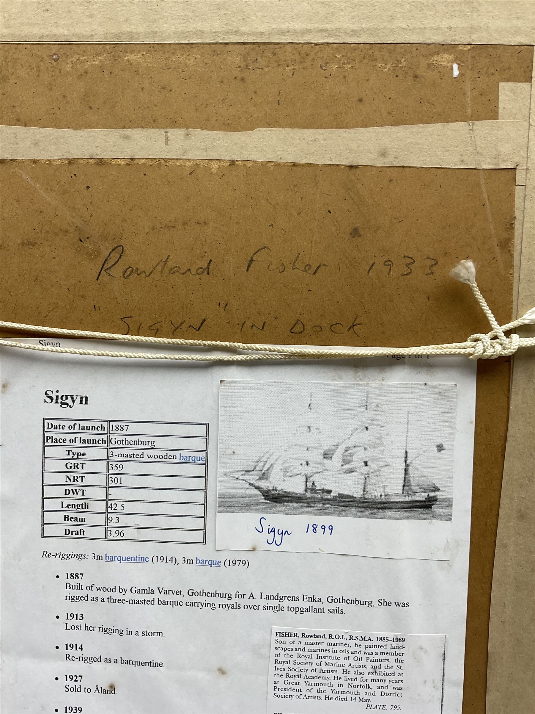 Rowland Fisher (British 1896-1976): 'Sigyn in Dock', watercolour signed and dated 1933, inscribed verso 26cm x 20cm