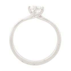 Platinum diamond ring, four claw set with a single round brilliant cut diamond of approx 0.50 carat, hallmarked