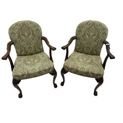 Pair of Georgian style mahogany framed upholstered armchairs