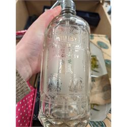 Portmeirion Botanic Garden serving dish, Royal Worcester serving dish, collection of silver plated Kings Pattern cutlery, one silver teaspoon, Mumbys soda bottle, floral mirror, etc