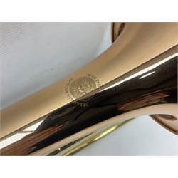 Sebastian Bucklet Aquae Sulis copper and brass trombone No.0910004; in lightweight carrying case; and Kinsman folding tubular chrome music stand in case (2)