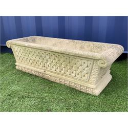 Cotswold Studios Ltd - rectangular garden planter, tapering form with crossover lattice scroll decoration  - THIS LOT IS TO BE COLLECTED BY APPOINTMENT FROM DUGGLEBY STORAGE, GREAT HILL, EASTFIELD, SCARBOROUGH, YO11 3TX