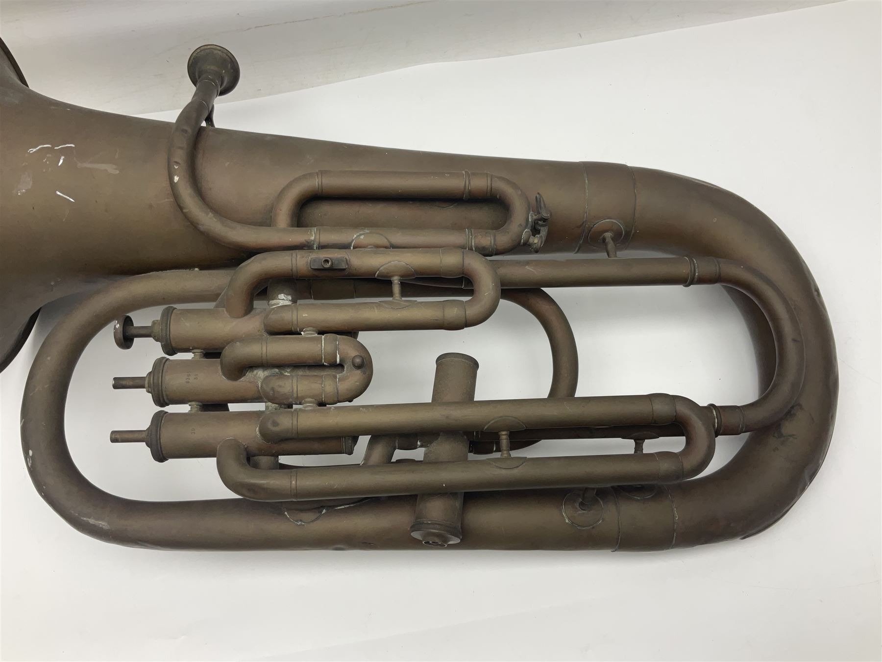 Early 20th century French Jerome Thibouville-Lamy Class B brass 4-valve euphonium for restoration or display L59cm