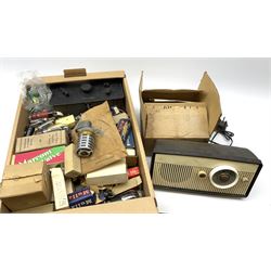 Microphone, large assortment of radio valves, speaker and radio. 