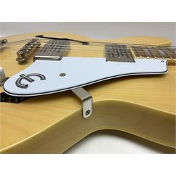 Epiphone Casino NA semi-acoustic guitar with natural maple finish and P90 pick-ups, serial no.19061529340, L105cm overall; in original hard carrying case