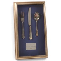 Titanic (Twentieth Century Fox 1997): framed set of cutlery used in the first class dining...