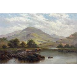Alfred Fontville de Breanski Jnr. (British 1877-1945): Highland Cattle Watering, oil on canvas signed 50cm x 75cm