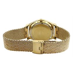 Bulova Sea King gentleman's automatic gold-plated wristwatch, back case No. H835317, with day/date aperture and whale motif, on Lenox gilt strap