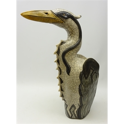  Jennie Hale (British Contemporary) large raku fired model of a Heron, signed to base, H66cm   