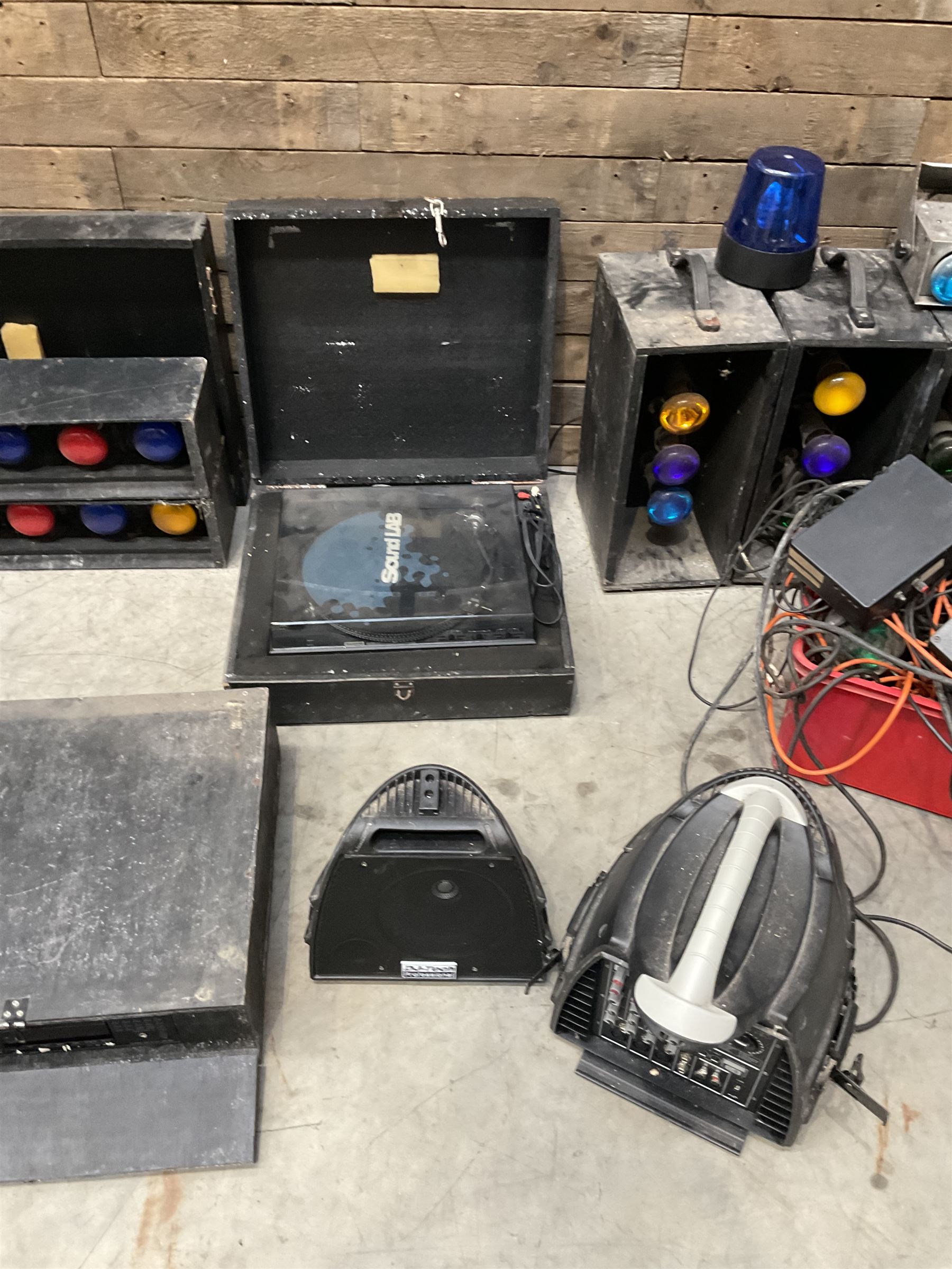 Collection of vintage disco equipment, to include Sony separates, cabinet lights, mixers, turntable etc