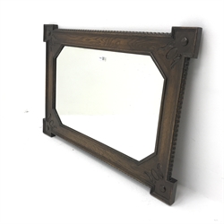 1930s oak framed bevel edge wall mirror, W84cm, H59cm