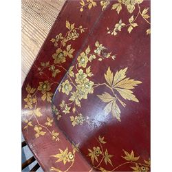 Early 19th century red lacquered papier-mâché tray by Clay of King Street Covent Garden, of rounded rectangular form, painted in gilt with large foliate sprays and butterflies, impressed verso CLAY KING ST COVENT GARDEN, W66.5cm D48.5cm
