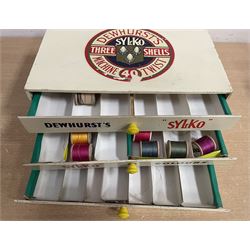 Dewhursts Sylko advertising three drawer cotton chest containing some Skylo cotton reels, L35cm 