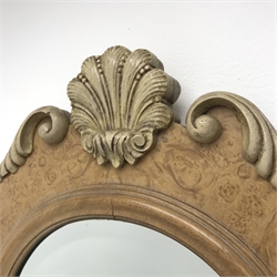  Queen Anne style walnut framed bevel edge wall mirror with shell pediment, W46cm, H91cm  