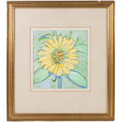 Ian Seymour Wells (British 1937-): Sunflower, oil on board unsigned, attributed and dated 1977 on label verso 22cm x 20cm