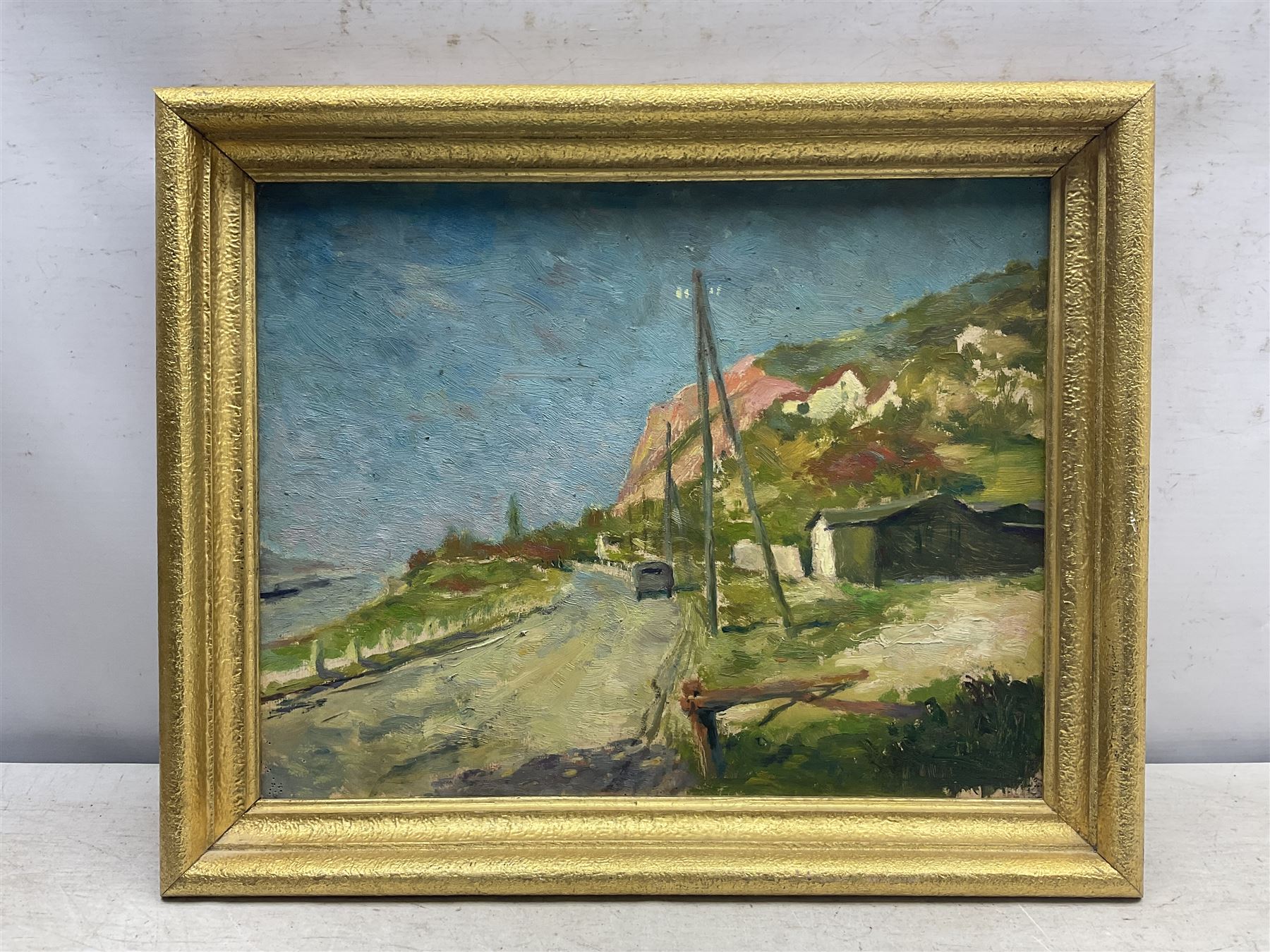 Karl Miersch (German 1894-1969): On the Coast, oil on board, inscribed and with artists studio stamp verso 36cm x 46cm 