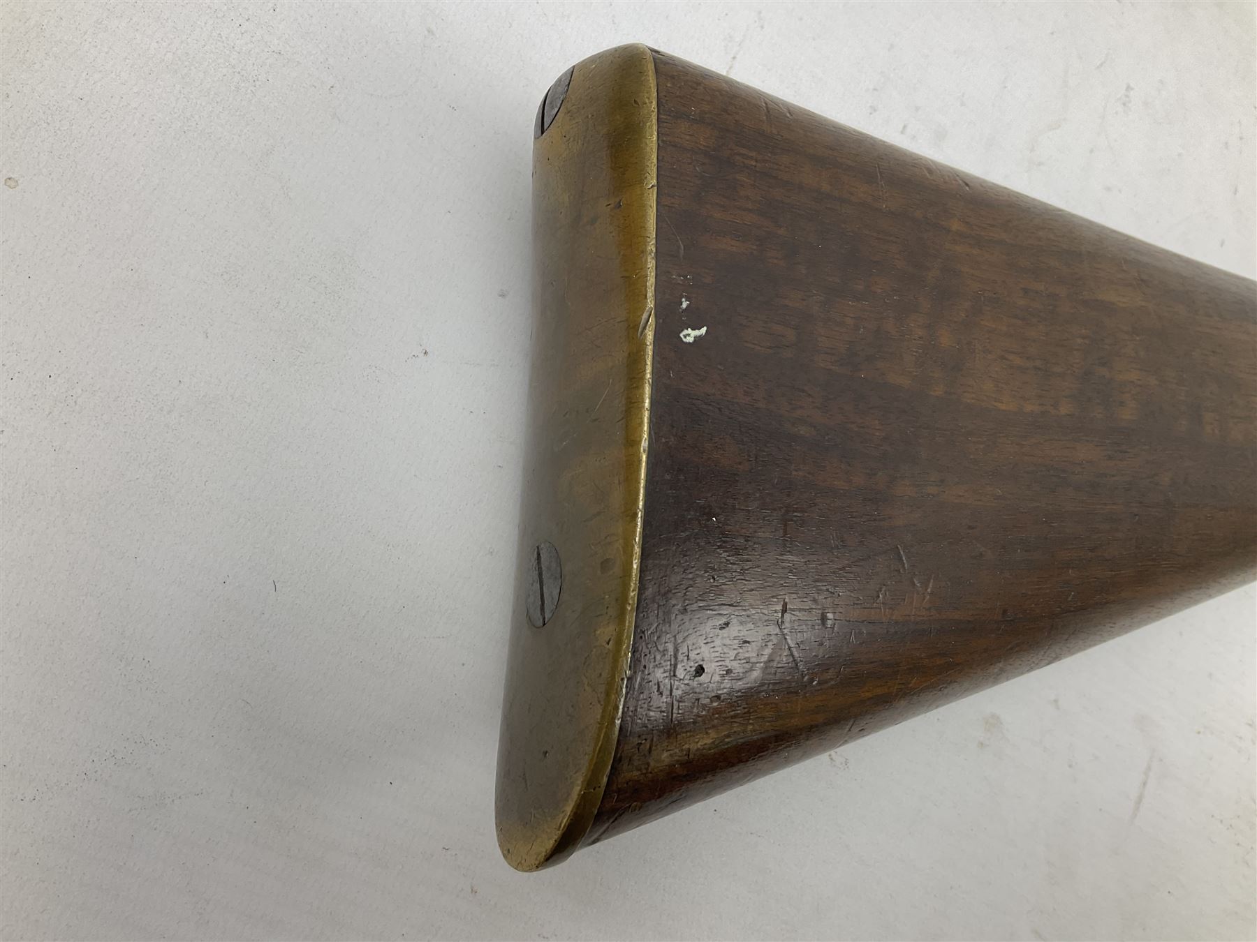 19th century D. & J. Fraser Edinburgh .577 Snider action gun, the 94cm barrel with three-groove rifling, three barrel bands and maker's name to top, full walnut stock with brass fittings, trigger guard inscribed J.D.M.,  L141cm