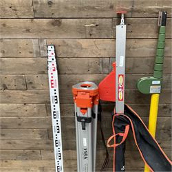 Collection of surveyors equipment including an automatic level and tripod stand and Hilka Pro Craft distance measuring wheel