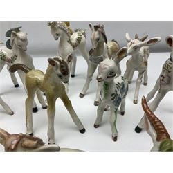 Basil Matthews figures, comprising horses, deer and fawns, all with painted mark beneath, largest H14cm