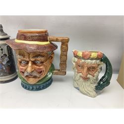 Collection of toby jugs and character jugs, to include Royal Doulton Winston Churchill and Neptune, together with Staffordshire Character Jugs examples  