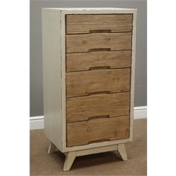  Painted and wood finish chest fitted with six graduating drawers, W55cm, D40cm, H111cm  