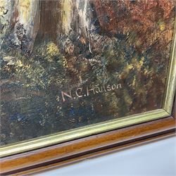 N C Hanson (British 20th century): Pair of oil on board North Yorkshire Moors landscapes signed, largest 66cm x 56cm (2)