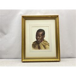 Gerard Bhengu (South African 1910-1990): Portrait of a Smiling Man, watercolour signed 30cm x 23cm