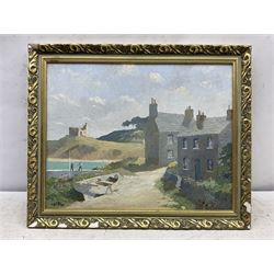 Hugh E Ridge (Bridge 1899-1976): 'Cottages at Old Grimsby, Tresco, Isles of Scilly', oil on canvas signed, titled on artist's studio label verso 39cm x 49cm 
Notes: Sold with a signed letter from the artist thanking the purchaser dated 11.7.76