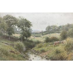 Charles Gregory (British 1849-1920): Hay Making by a Stream, watercolour signed 35cm x 53cm