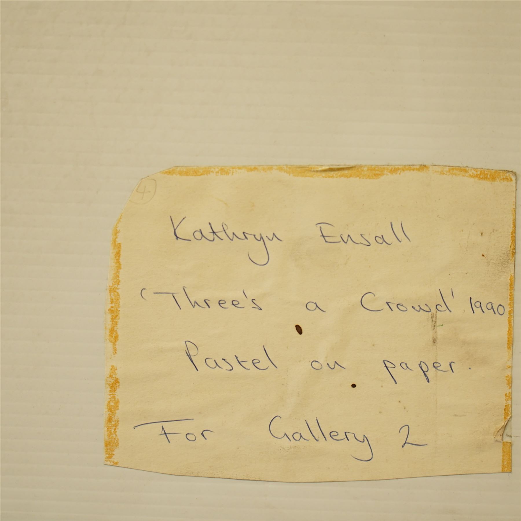 Kathryn Ensall (British 1956-): 'Three's a Crowd', pastel on paper signed on artist's label verso c.1992, 128cm x 100cm